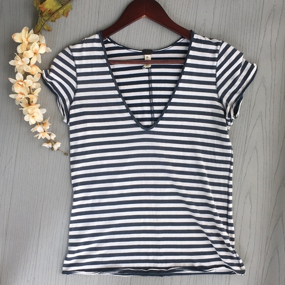 Free People Tops - Free People Blue and White Striped Tee Shirt Top